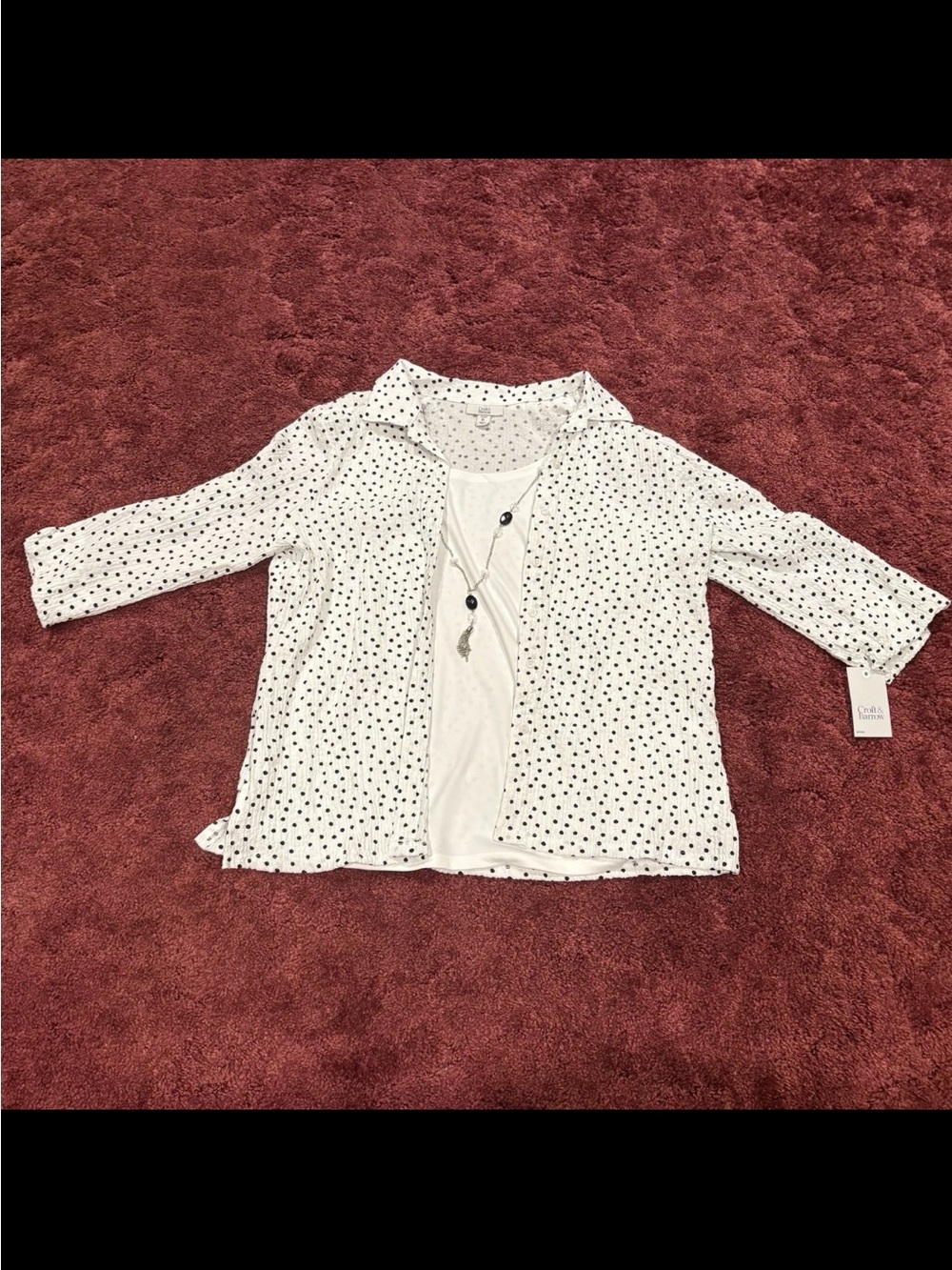 croft & barrow Girls White Top with Black Polka Dot Overlay